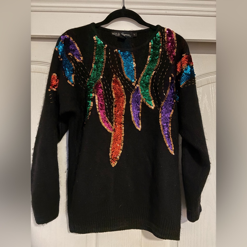 VINTAGE Colorful Sequin Feather Sweater